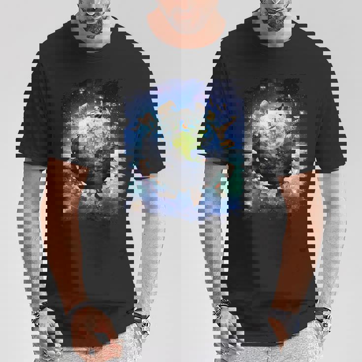 宇宙地球動物グループシーン Tシャツ 面白い贈り物