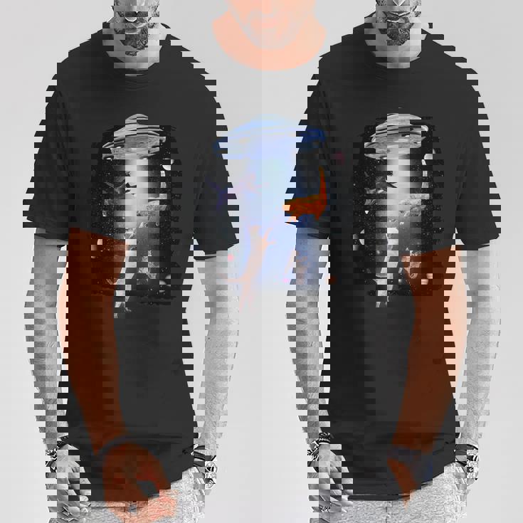 宇宙猫 面白い宇宙猫銀河ufoエイリアンアブダクション Tシャツ 面白い贈り物