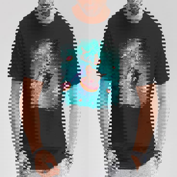 宇宙猫 ドーナツに乗るドーナツ 銀河猫 Tシャツ 面白い贈り物