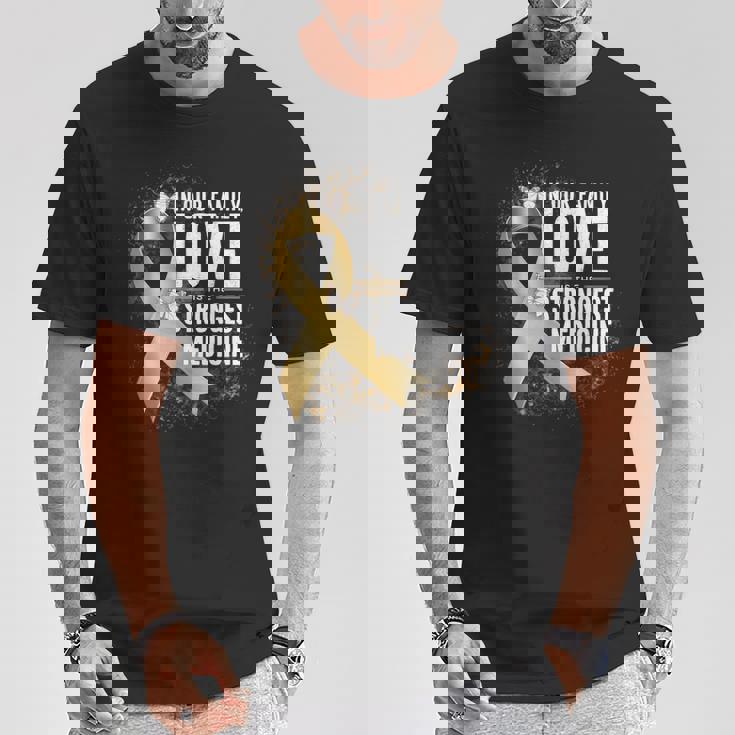 小児がん啓発 最強の薬 ゴールドリボン Tシャツ 面白い贈り物