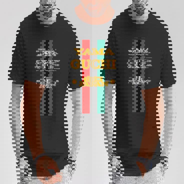 山口 Yamaguchi《フェイクゴールド 金 ロゴ》ブランド パロディ【47都道府県】プレゼント お土産 面白い Tシャツ 面白い贈り物