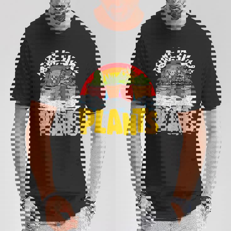平和 愛&植物 レトロ レインボー 多肉植物 植物庭師 Tシャツ 面白い贈り物