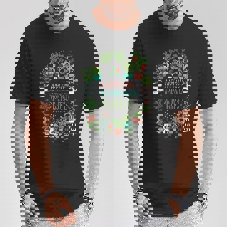 幸せな家は植物のある家です「A Happy Home Is A Home With Plants」- 観葉植物の園芸 Tシャツ 面白い贈り物