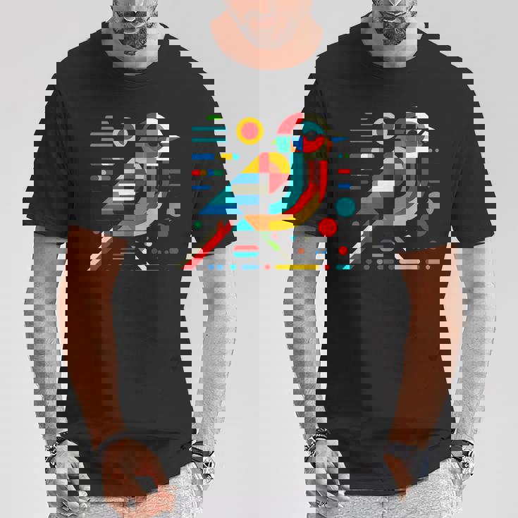 幾何学的 ミニマリズム モダン イラスト スズメ 鳥 アート Tシャツ 面白い贈り物