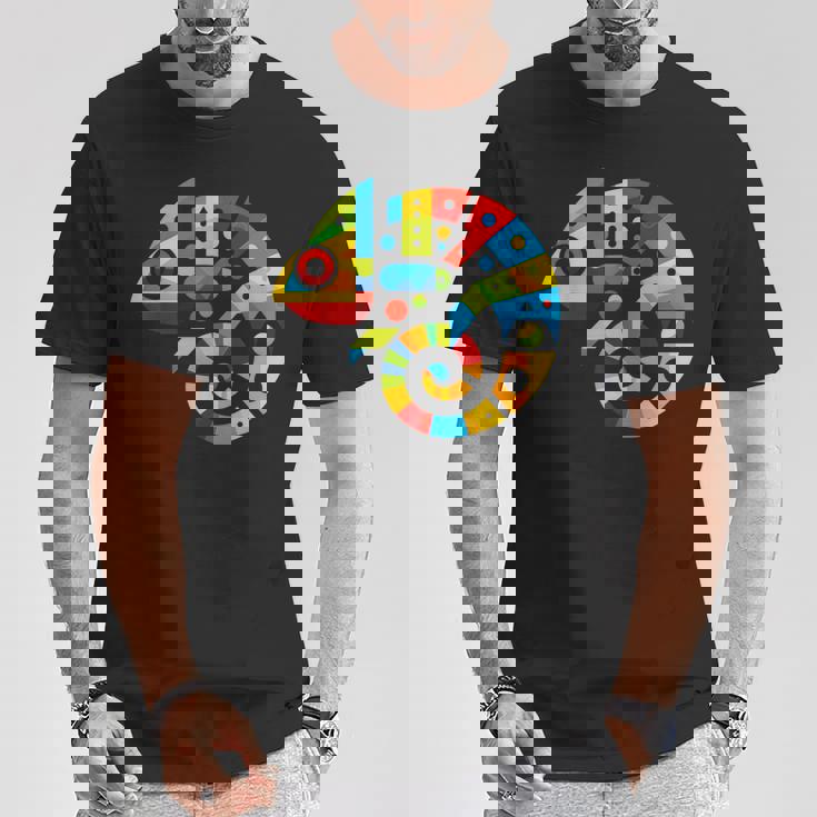 幾何学的ミニマリズム イラスト カメレオン 爬虫類 Tシャツ 面白い贈り物