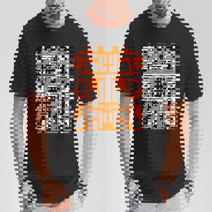 幾何学的図形 パターン オレンジ 白 黒 背景 Tシャツ 面白い贈り物