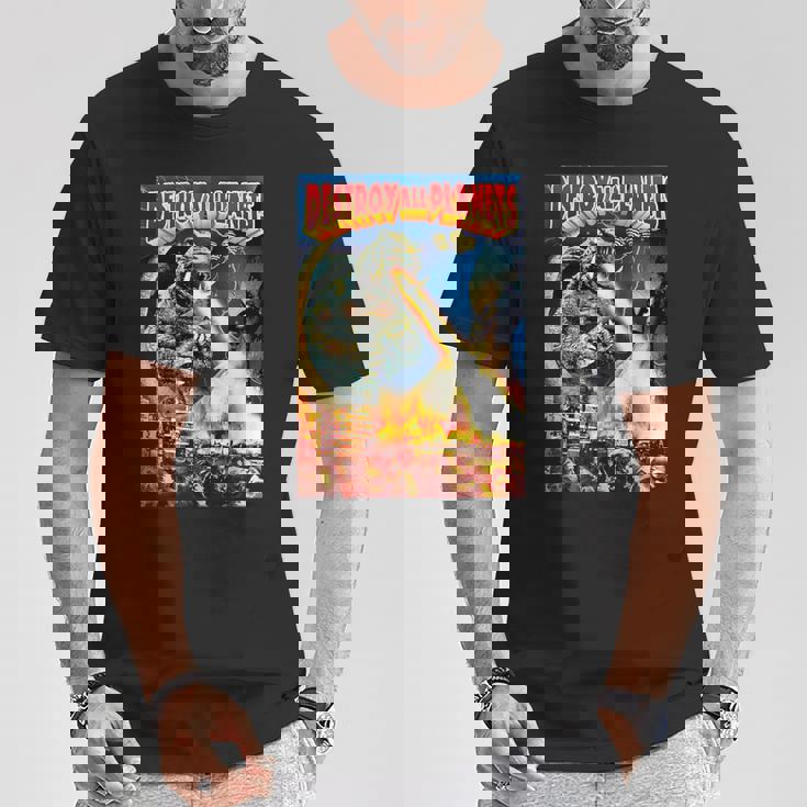 怪獣全惑星怪獣を破壊 Tシャツ 面白い贈り物