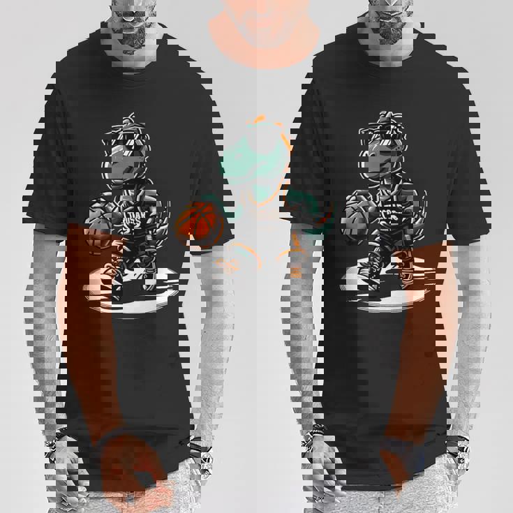 恐竜 バスケットボール T-Rex スポーツプレーヤー コーチ 面白い 男の子向け Tシャツ 面白い贈り物