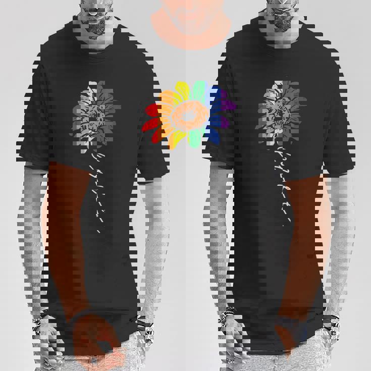 愛のヒマワリ 花柄 Lgbtq レインボーフラッグ ゲイプライド アライ Tシャツ 面白い贈り物