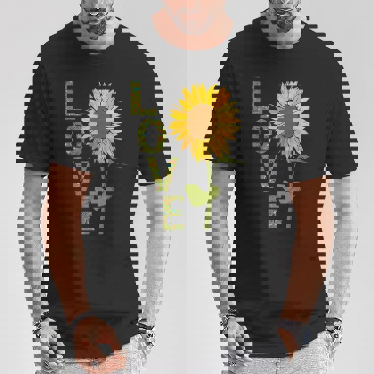 愛の大きなひまわりを作る庭師 Tシャツ 面白い贈り物