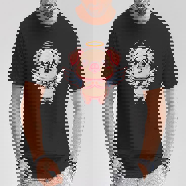 愛らしい天使の豚の漫画とハロー。 Tシャツ 面白い贈り物