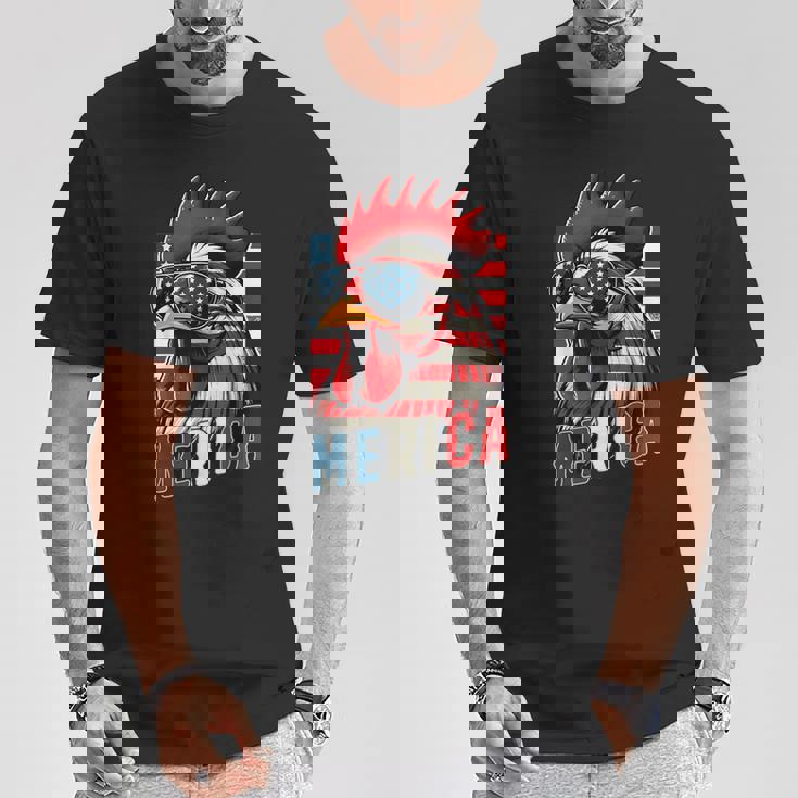 愛国心が強いチキンメリカ アメリカ国旗 鶏好き 7月4日 Tシャツ 面白い贈り物