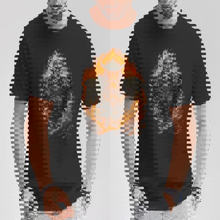 戦いの最中の獰猛なヴァイキング戦士 Tシャツ 面白い贈り物