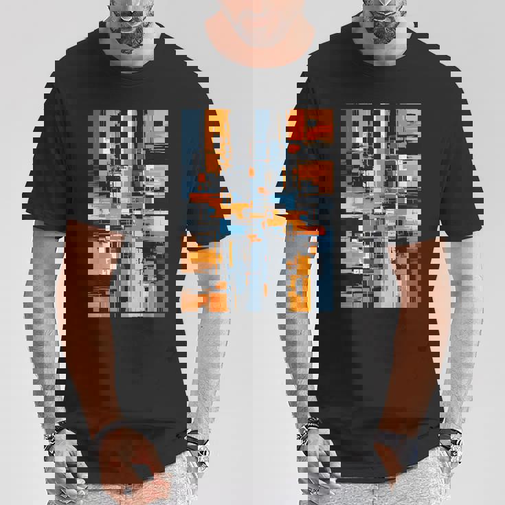 抽象幾何アート オレンジ青 モダン Abstract Geometric Composition Tシャツ 面白い贈り物