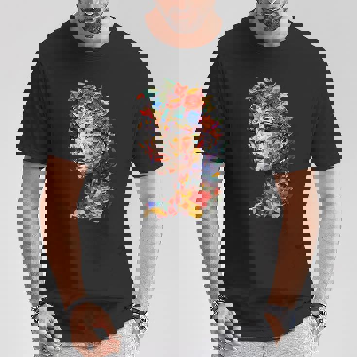 抽象的 カラフルである 花 女 芸術 顔 Tシャツ 面白い贈り物