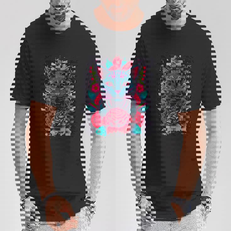 抽象的な猫ポップアートグラフィティ Tシャツ 面白い贈り物