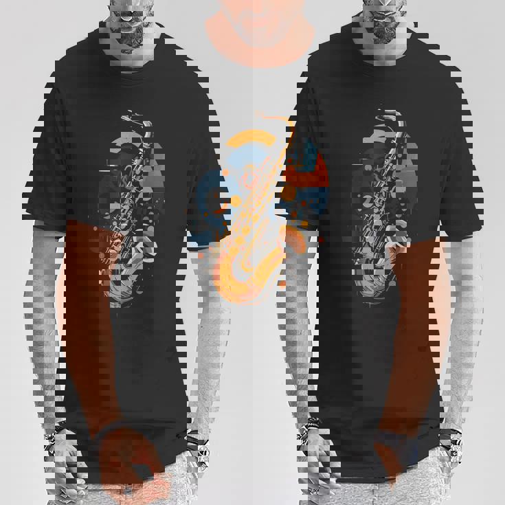 抽象音楽家 ジャズ サックス プレーヤー カラフル Tシャツ 面白い贈り物