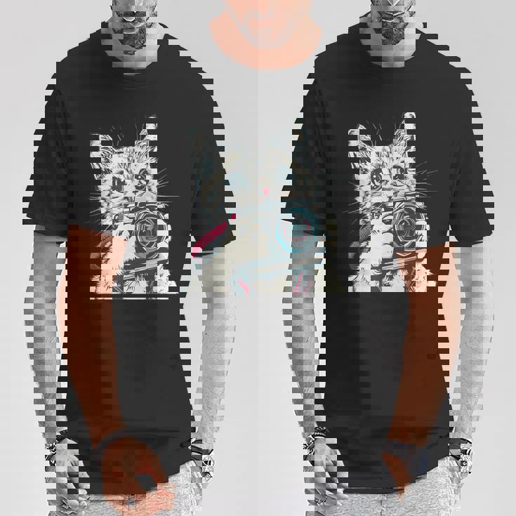旅行や写真を撮るのに最適なカメラ猫。 Tシャツ 面白い贈り物