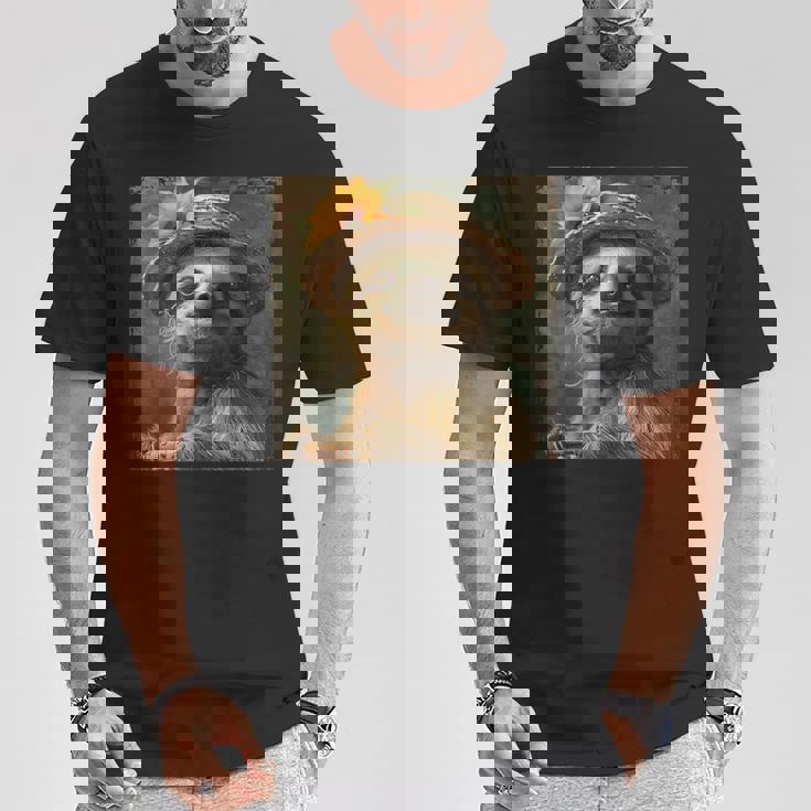 日よけ帽子をかぶったかわいいナマケモノ、面白いナマケモノ Tシャツ 面白い贈り物