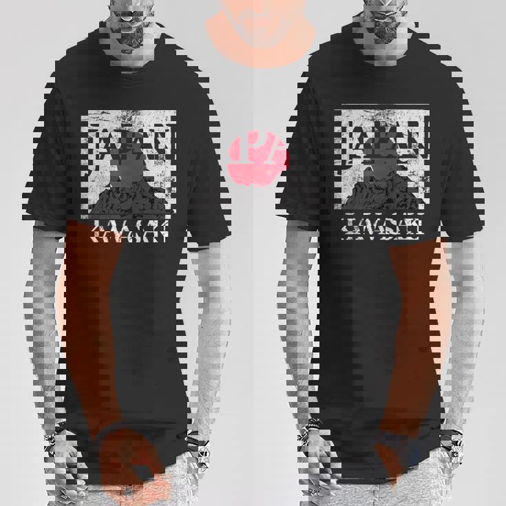 日本 カワサキ 富士山 旗 Tシャツ 面白い贈り物