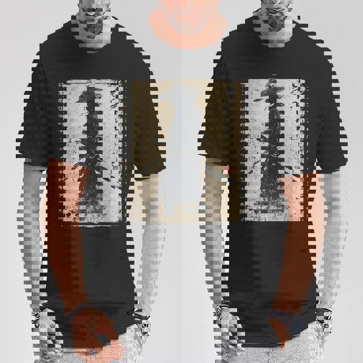 日本 武士 武士 戦闘機 浮世 墨絵 侍 Tシャツ 面白い贈り物