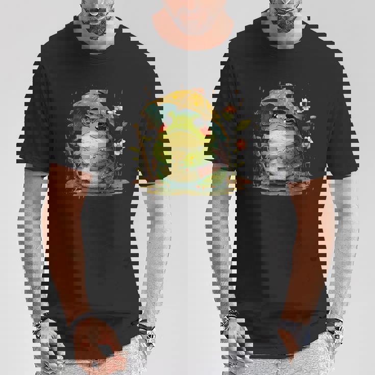 日本のかわいいコテージコアフロッグ 不機嫌な日本のカエル Tシャツ 面白い贈り物