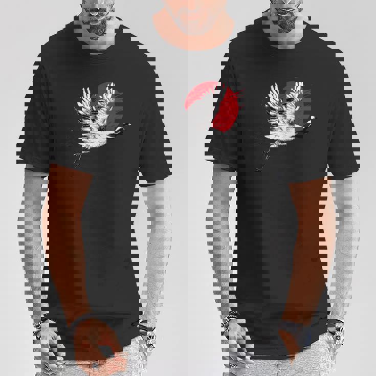 日本のアートフライングクレーンバード Tシャツ 面白い贈り物