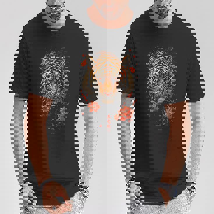 日本のタイガーフェイス 面白いグラフィックtシャツ Tシャツ 面白い贈り物