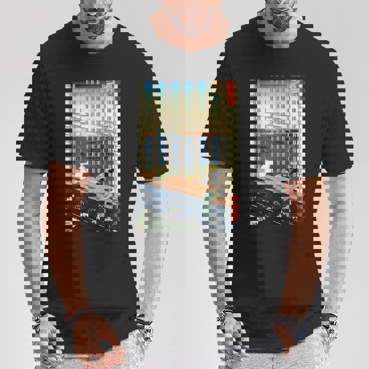 日本のヴィンテージアート 日本美術 浮世絵 日本の 多色刷 木版画 ネコ 猫 富士山 歌川 広重 Tシャツ 面白い贈り物