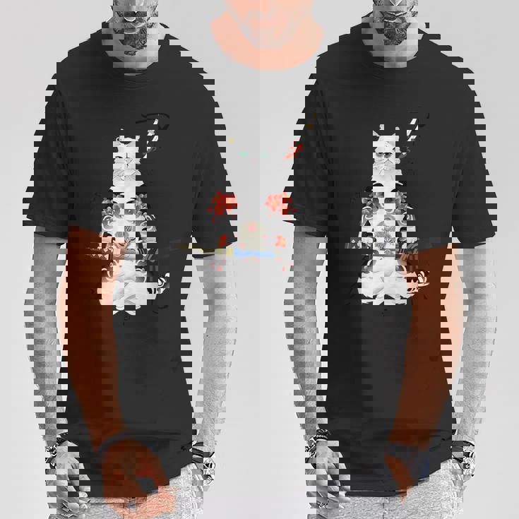 日本の侍猫刀忍者 ヤクザタトゥー Tシャツ 面白い贈り物