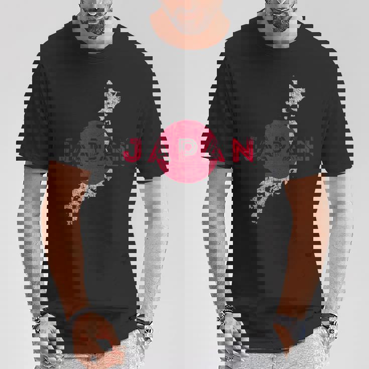 日本の地図と旗 日本のお土産 Tシャツ 面白い贈り物