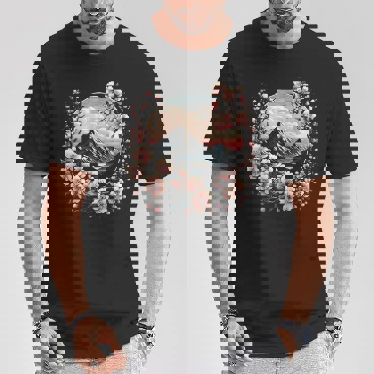 日本の桜 ピンク 桜 富士山 自然 アート Tシャツ 面白い贈り物