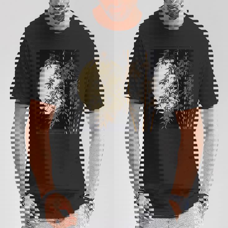 日本の竹と月 長袖tシャツ Tシャツ 面白い贈り物