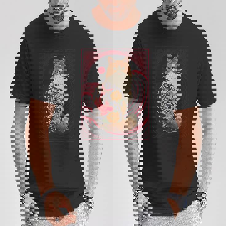 日本の鯉タトゥー猫アート美的ヴィンテージライジングサン Tシャツ 面白い贈り物