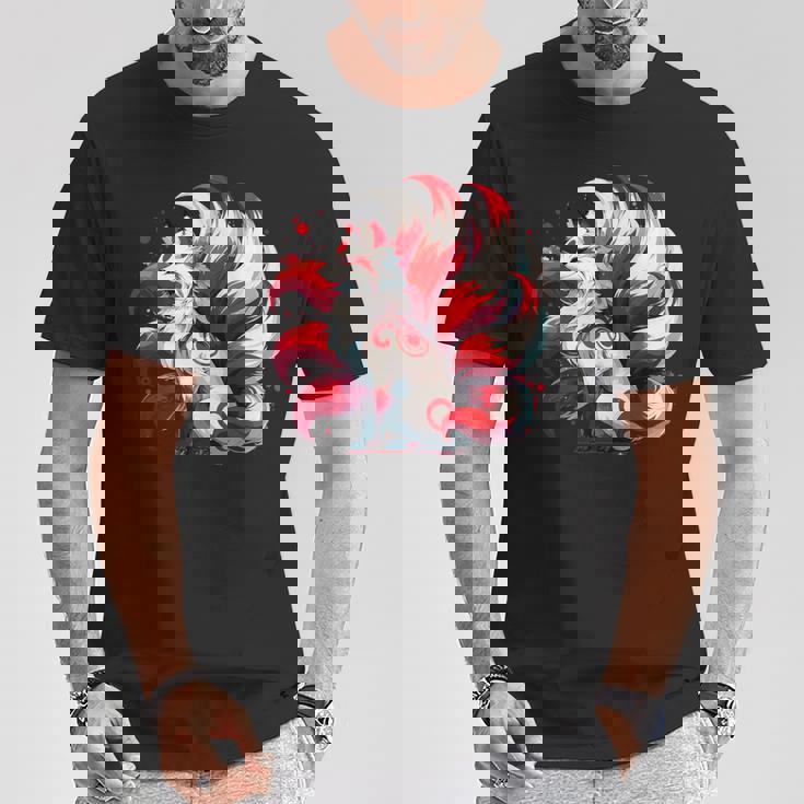 日本アニメ キツネ 九尾 Tシャツ 面白い贈り物