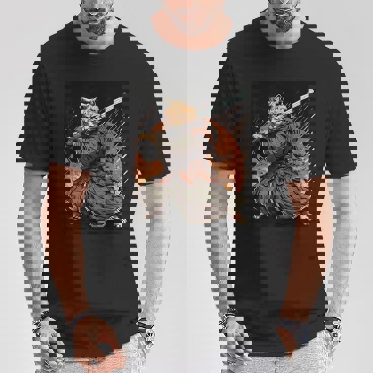 日本アート 猫 忍者 浮世絵 アニメ風 サムライキャット Tシャツ 面白い贈り物