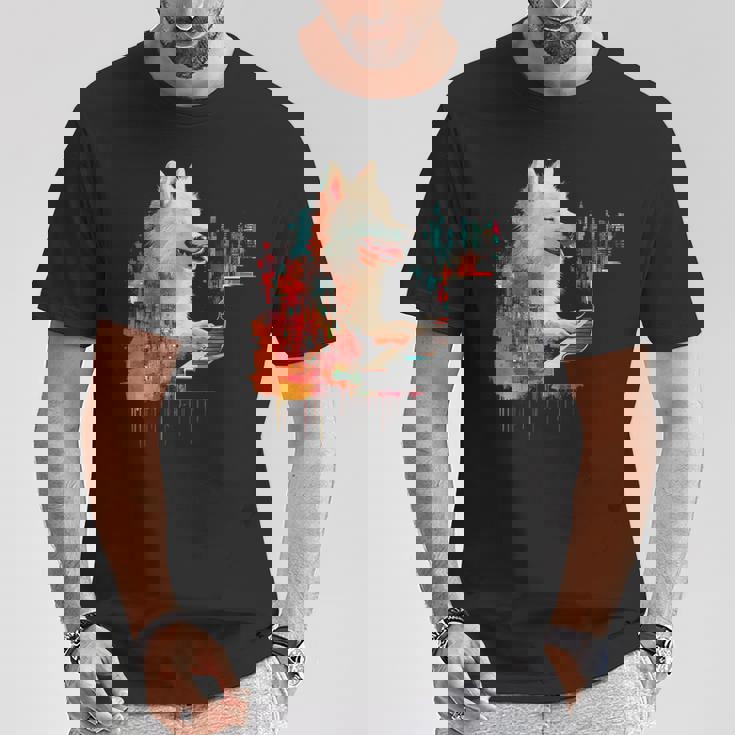 日本スピッツ 犬 モチーフ ペット 幾何学 日本スピッツ Tシャツ 面白い贈り物