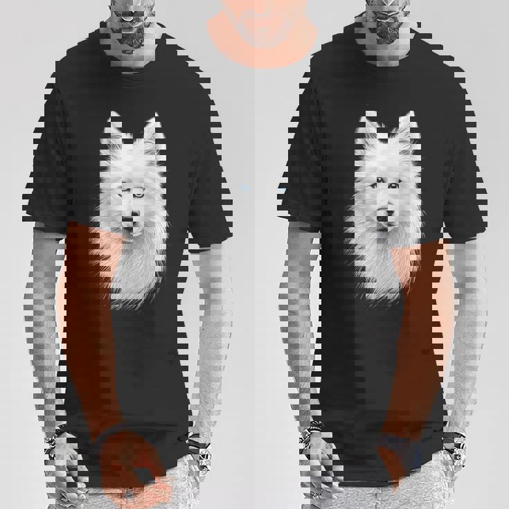 日本スピッツ 犬 モチーフ ペットアート 青い目 日本スピッツ Tシャツ 面白い贈り物