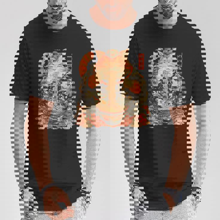 日本美術 ラーメン 猫 忍者 浮世絵 アニメ風 侍猫 Tシャツ 面白い贈り物