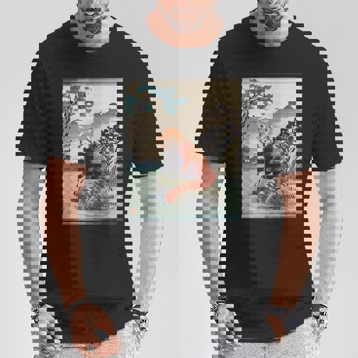 日本美術 レッサーパンダ 京斎 ヴィンテージ 日本 作品 Tシャツ 面白い贈り物