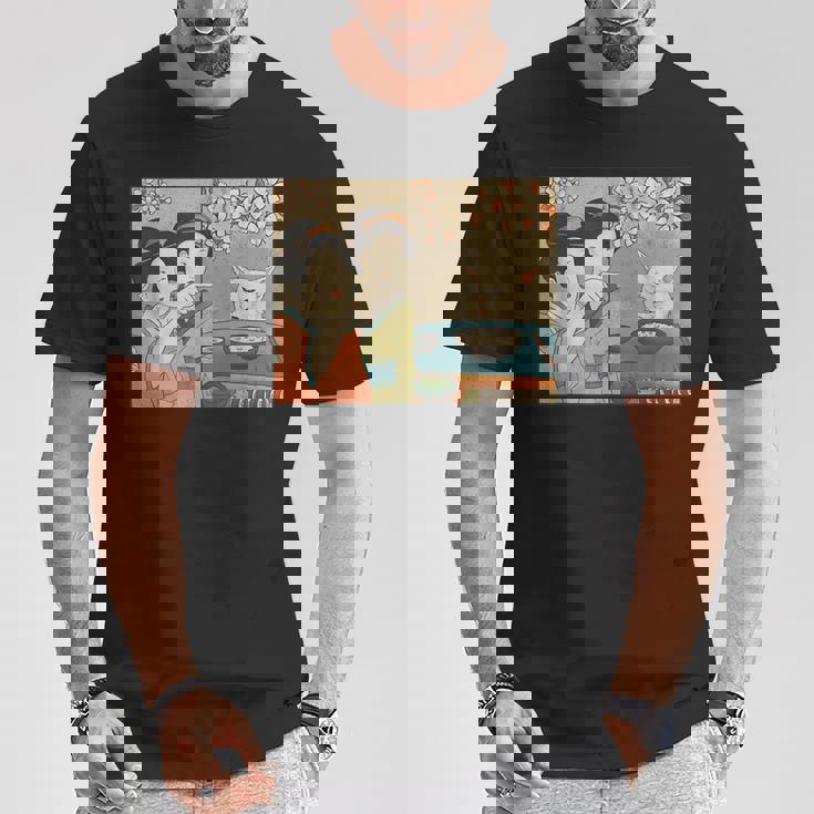 日本美術 桜猫と寿司 Tシャツ 面白い贈り物