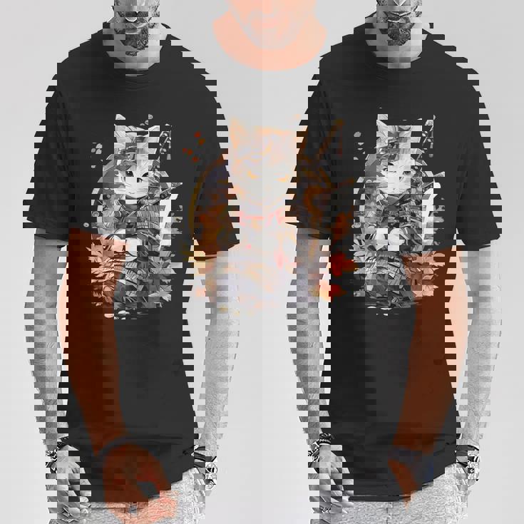 日本美術 猫 忍者 浮世絵 アニメ風 侍猫 Tシャツ 面白い贈り物