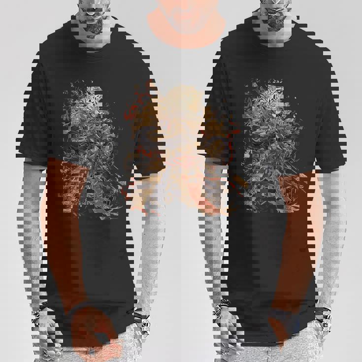 日本美術 虎 忍者 浮世絵 アニメ風 侍 虎 Tシャツ 面白い贈り物