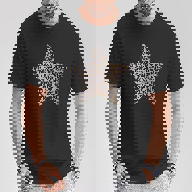 星型 かわいいチーターヒョウ柄グラフィック。 Tシャツ 面白い贈り物