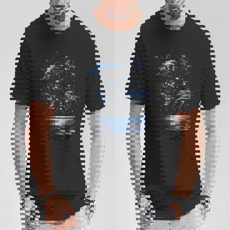 星座イルカ、天体宇宙銀河イルカ Tシャツ 面白い贈り物