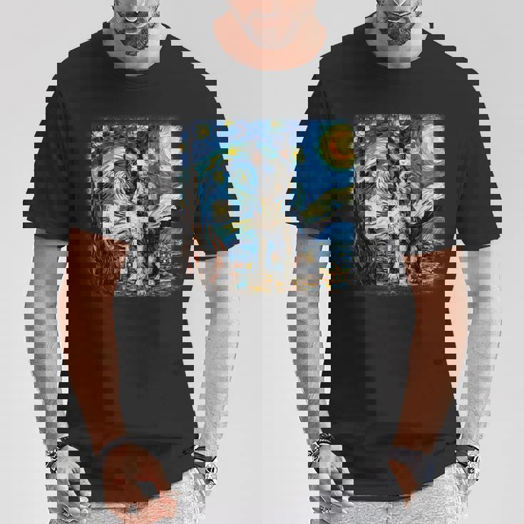 星月夜のヴァンゴッホ ボストンテリア Tシャツ 面白い贈り物