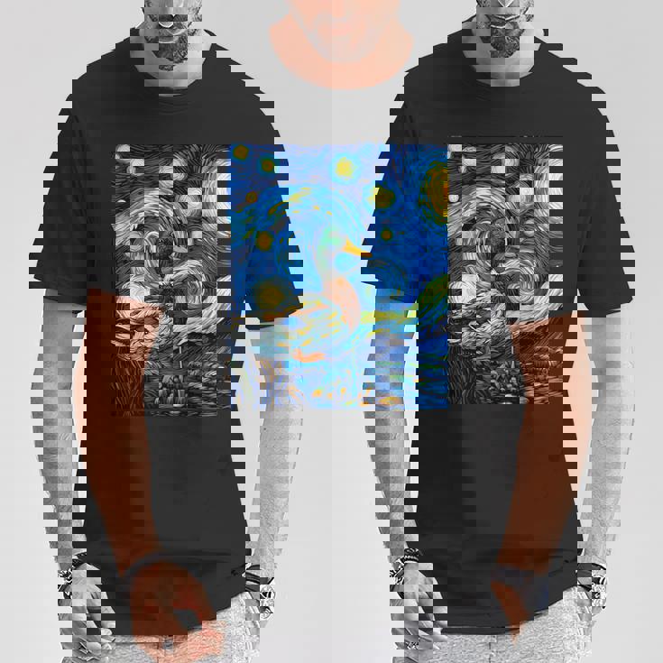 星空の下のアヒル アート グラフィック 誕生日 クリスマス Tシャツ 面白い贈り物