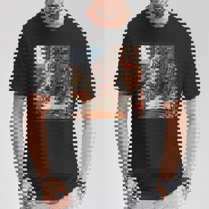 書斎でワイマラナー犬を書く詩 3 Tシャツ 面白い贈り物