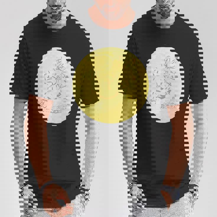 月 に映る 鳥獣戯画 兎 デザイン ウサギ うさぎ メンズ レディース キッズ 和風 和柄 グラフィック Tシャツ 面白い贈り物