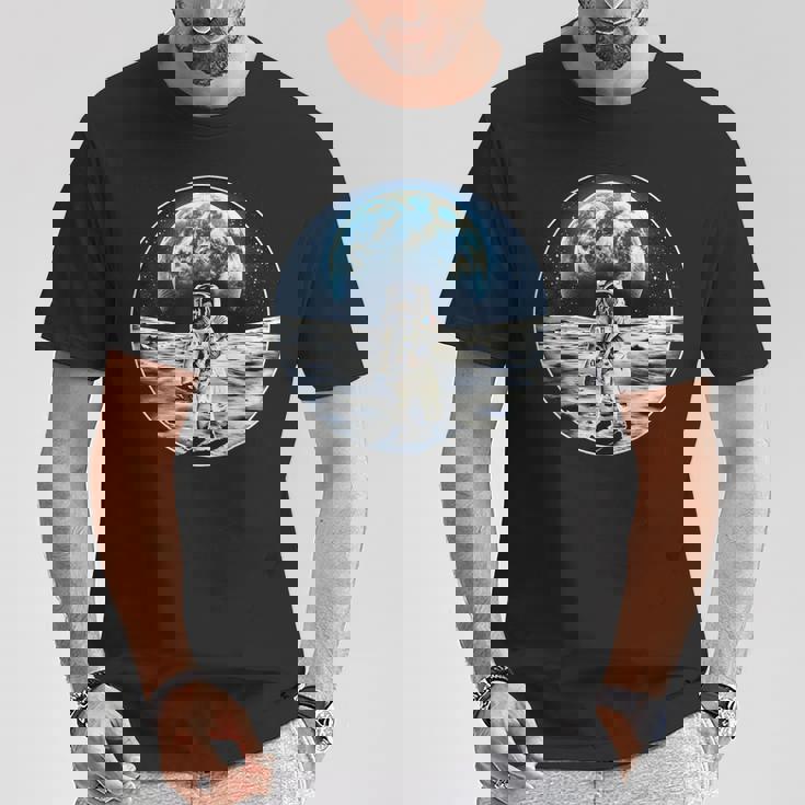 月面着陸 地球 グラフィック Tシャツ 面白い贈り物